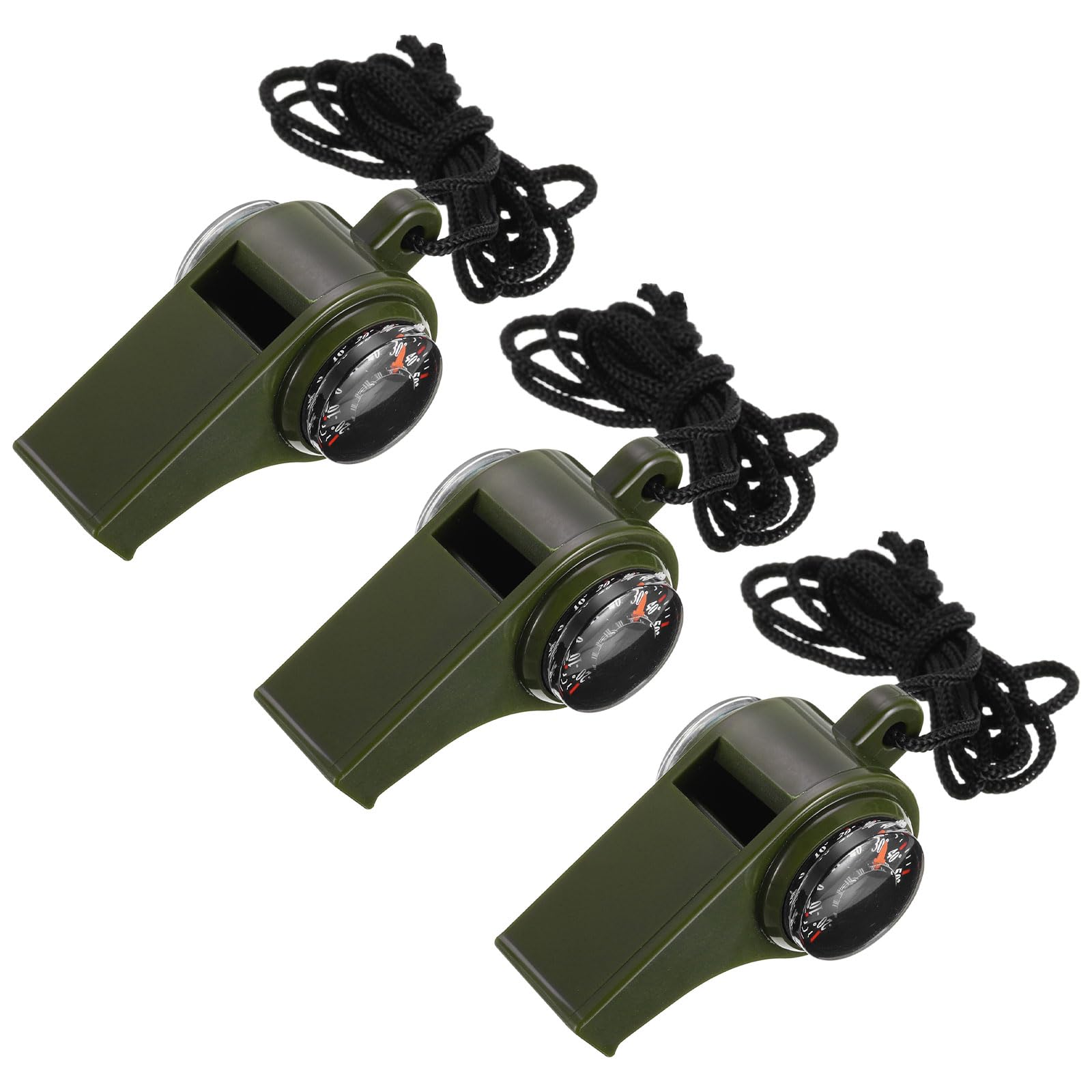 PATIKIL Emergency Whistle, 3 Pack 3-in-1Survival Whistles with Compass Thermometer Lanyard for Camping Hiking Outdoor Hunting Fishing Boating, Green