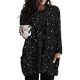 RITERA Plus Size Top for Women Long Sleeve Tunic Tops Winter Shirts Fall Casual T-shirts with Pockets Crewneck XL-5XL