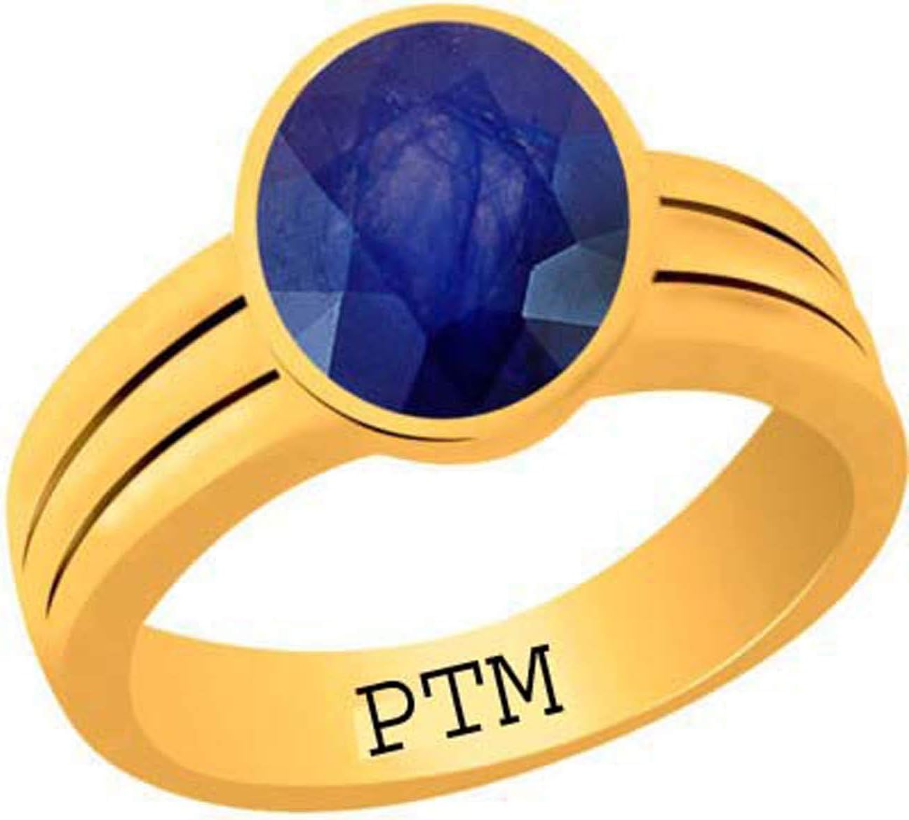 PTM Certified Natural Blue Sapphire (Neelam) 3.25 Ratti or 3 Carat to 10.25 Ratti or 9.35 Carat Astrological Gemstone Panchdhatu 22 K Gold Plated Ring for Men & Women