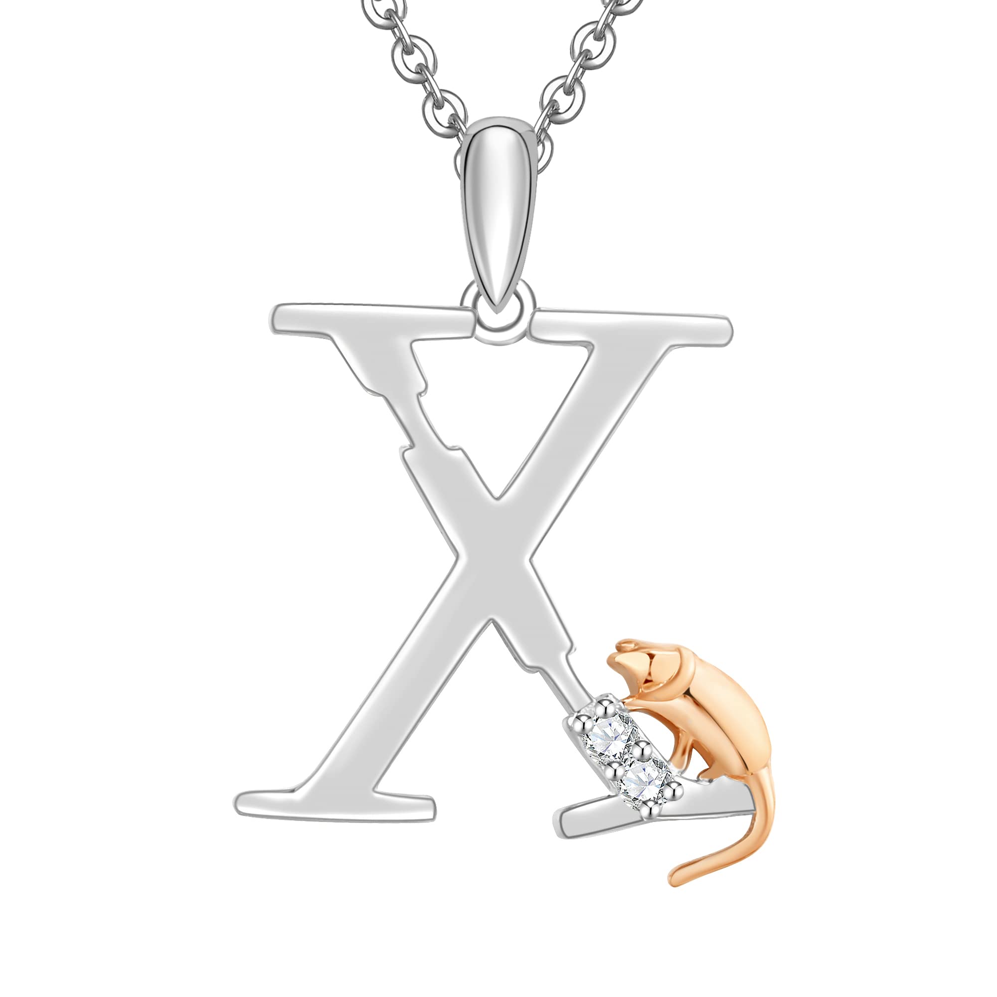 Initial Necklace for Women 925 Sterling Silver Cat kitten Letter Pendant Gift for Women