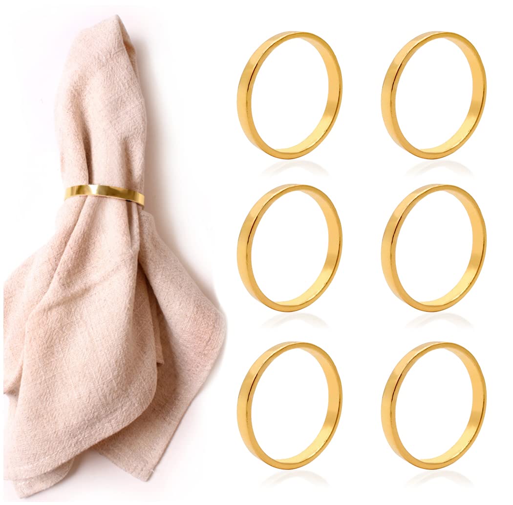 keland 6PX Gold Napkin Rings for Home Wedding or Holiday Parties (Ring, Gold)