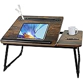 Laptop Desk for Bed, Adjustable Laptop Stand with 5 Angles, Portable Lap Tray Table with USB Charge Port and Cup Holder, Lapt