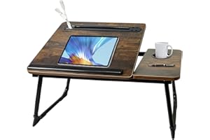 Laptop Desk for Bed, Adjustable Laptop Stand with 5 Angles, Portable Lap Tray Table with USB Charge Port and Cup Holder, Lapt