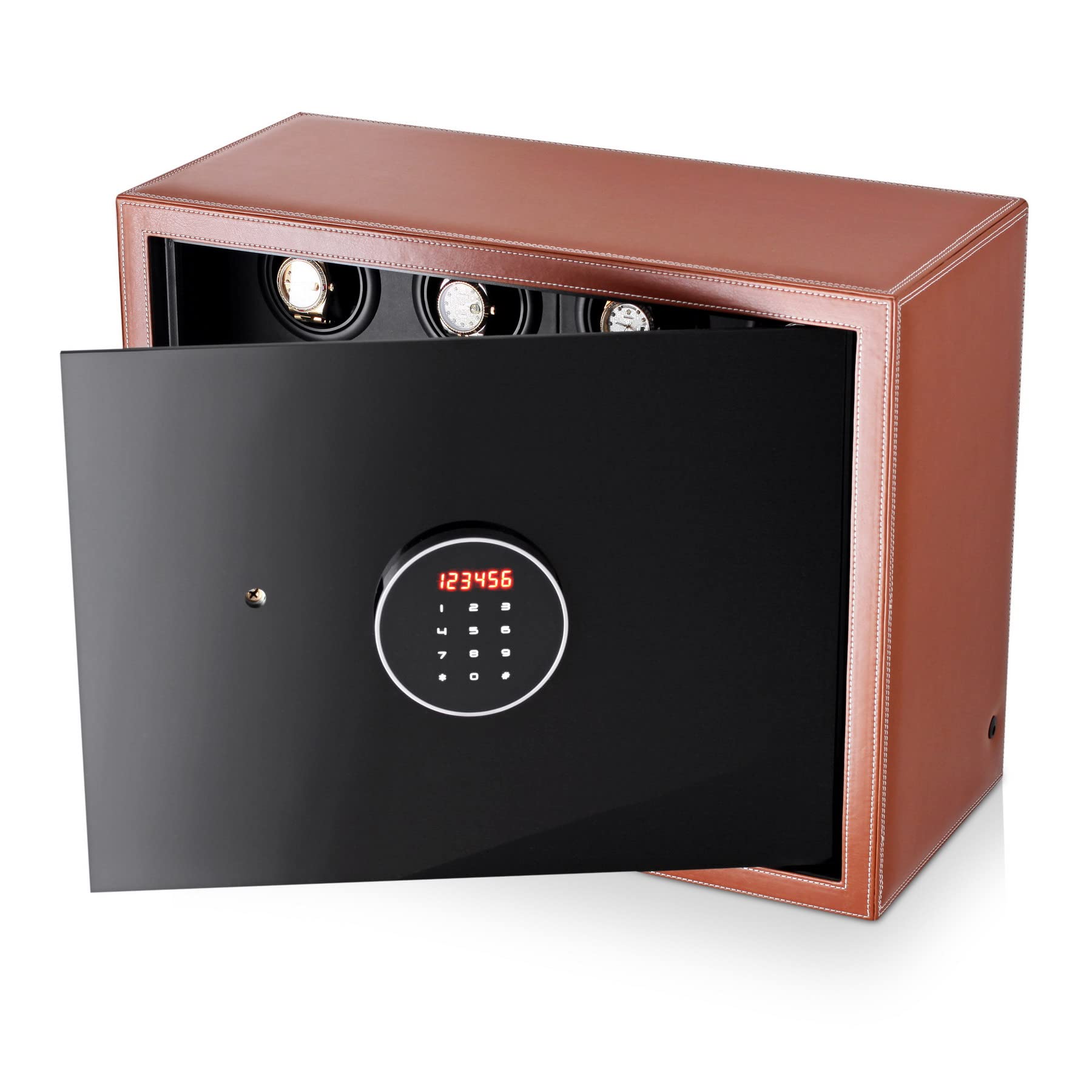 Leader WATCH WINDERS Watch Winder Security Safe for Automatic Watches with Digital Lock, Faux Leather Finish and Interior Backlight (12 watches, Brown)