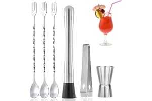 Stainless Steel Muddler for Drinks, Cocktail, Professional Home Bar Tool Set, Mixing Spoon, Ice Grip for Making Mojitos, Marg