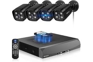 OHWOAI 《130° Wide Angle & 2-Way Audio》Outdoor Wired Security Camera System, Black 8MP IP Cameras,Home Video Surveillance