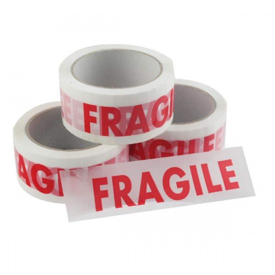 Ambassador 50mm x 66m Printed Fragile Vinyl Tape - White/Red