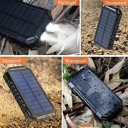 Hiluckey Solar Power Bank 26800mAh, 10W Wireless Solar Charger with 4