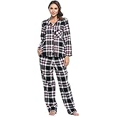 Ashford & Brooks Women's Flannel Plaid Pajamas Long Sleeve Button Down Pj Set