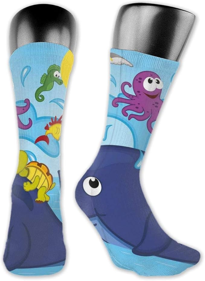 Compression Medium Calf Socks, Marine Gang Octopus Crab Turtle Seahorse