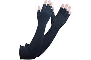 BIG MANGO Long Arthritis Compression Gloves for Women Men, Copper Gloves for Joint Pain Relief, Swelling, RSI, Fingerless Carpal Tunnel Glove for Work, Computer Typing, Support Hands, Wrist and Arms (Medium)