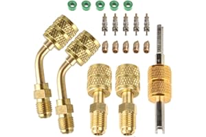 AUSFYYAM R410a Adapter for Mini Split System, Charging Vacuum Port Adapter, 5/16 Female 1/4 Male Flare, Valve Core Remover, r134a Hose Gaskets, 5V1 Valve Cores, for Air Conditioners Refrigeration HVAC Service
