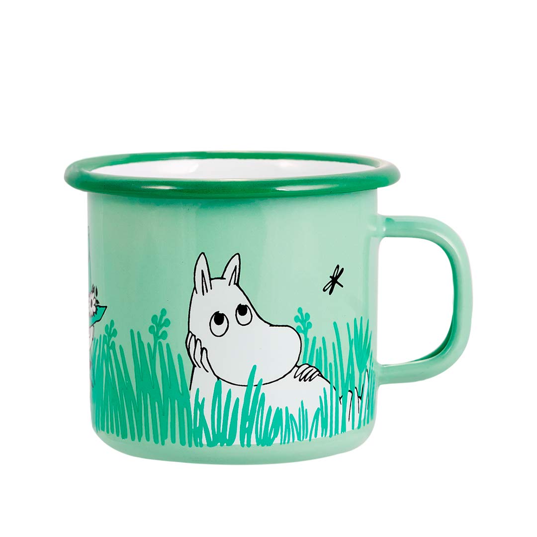 Moomin Mug Boys, Green, Enamel Mug, 250ml, with Moomin, Snufkin & Sniff