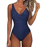 Firpearl Underwire One Piece Swimsuits for Women Twist V Neck Swimwear Ruched Tummy Control Bathing Suits