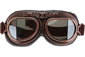 MUXSAM Vintage Motorcycle Goggles, ATV Motocross Goggles, Dirt Bike Racing Riding Off Road Scooter Glasses, Windproof Dustproof Eyewear for Adults Men Women, Copper Frame Silver Lens
