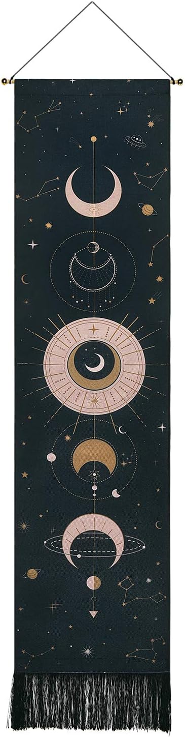 Tapestries - Lyacmy Moon Phase Tapestry Moon Tapestry Wall Hanging Art Bohemian Tapestries Black Tapestry for Room (Black, 12.8 x 51.2 inches)