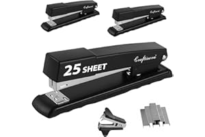 Craftinova Stapler, Metal Desktop Stapler, 25 Sheet Capacity Black Stapler Heavy Duty, with 2000 Staples & Stapler Remover, Office Stapler, 3 Pack