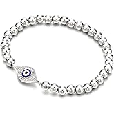COOLSTEELANDBEYOND Beads Bracelet for Women Men with Cubic Zirconia Protection Evil Eye