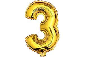 Glanzzeit 16 Inch Gold Foil Balloons Letters A - Z Numbers 0-9 Shower Birthday Wedding Party Decor (Number 3)
