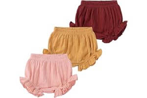 MYGBCPJS Infant Baby Girls Boys 3-Pack Cotton Linen Blend Cute Bloomer Shorts Loose Harem Shorts