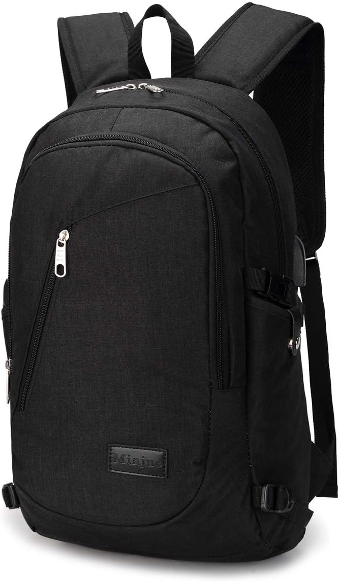 A AM SeaBlue Travel Laptop Backpack Mens Women 15.6 Inch Professional Slim Lightweight Large Rucksack Bag College School Daypack for Notebook with USB (Black)
