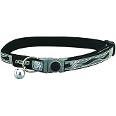 Rogz Reflective Cat Collar with Breakaway Clip and Removable Bell, fully adjustable to fit most breeds, Black Paw Design