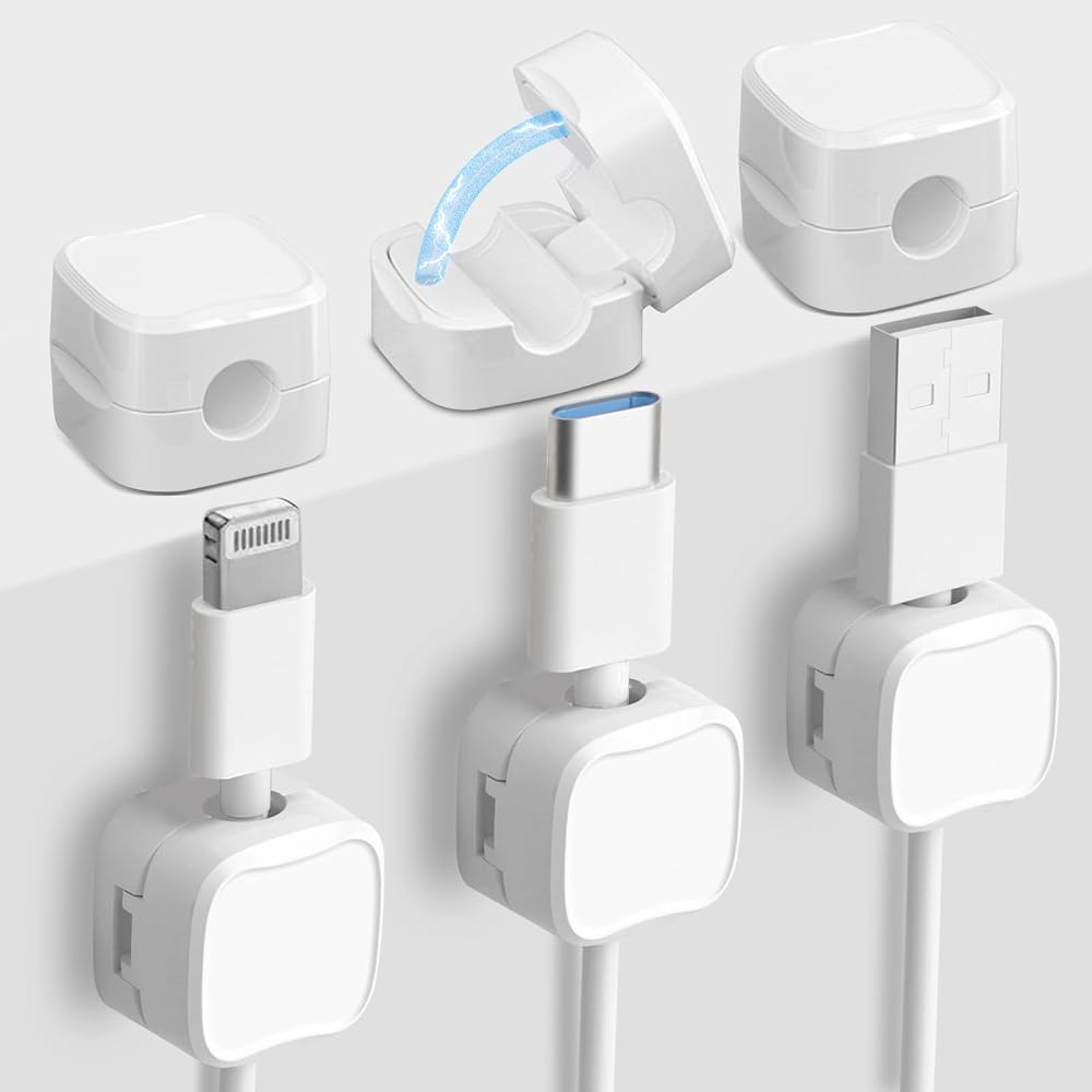 QINCINA 6 Pack Magnetic Cable Clips Cable Tidy Tools White Desk Organizer