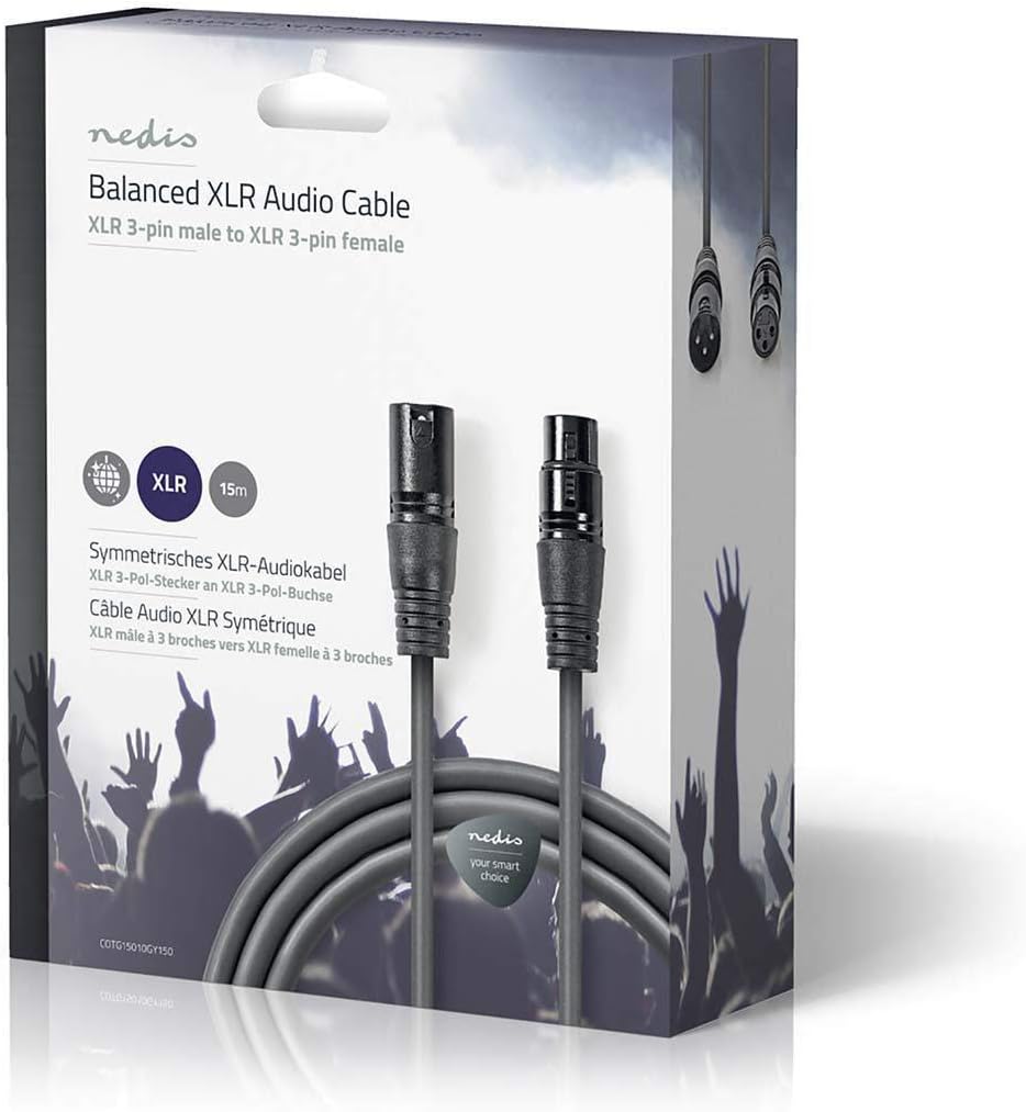 Nedis Balanced XLR Audio Cable, XLR 3 Pin Male - 3 Pin Female, 15.0m, Dark Grey - Image 5