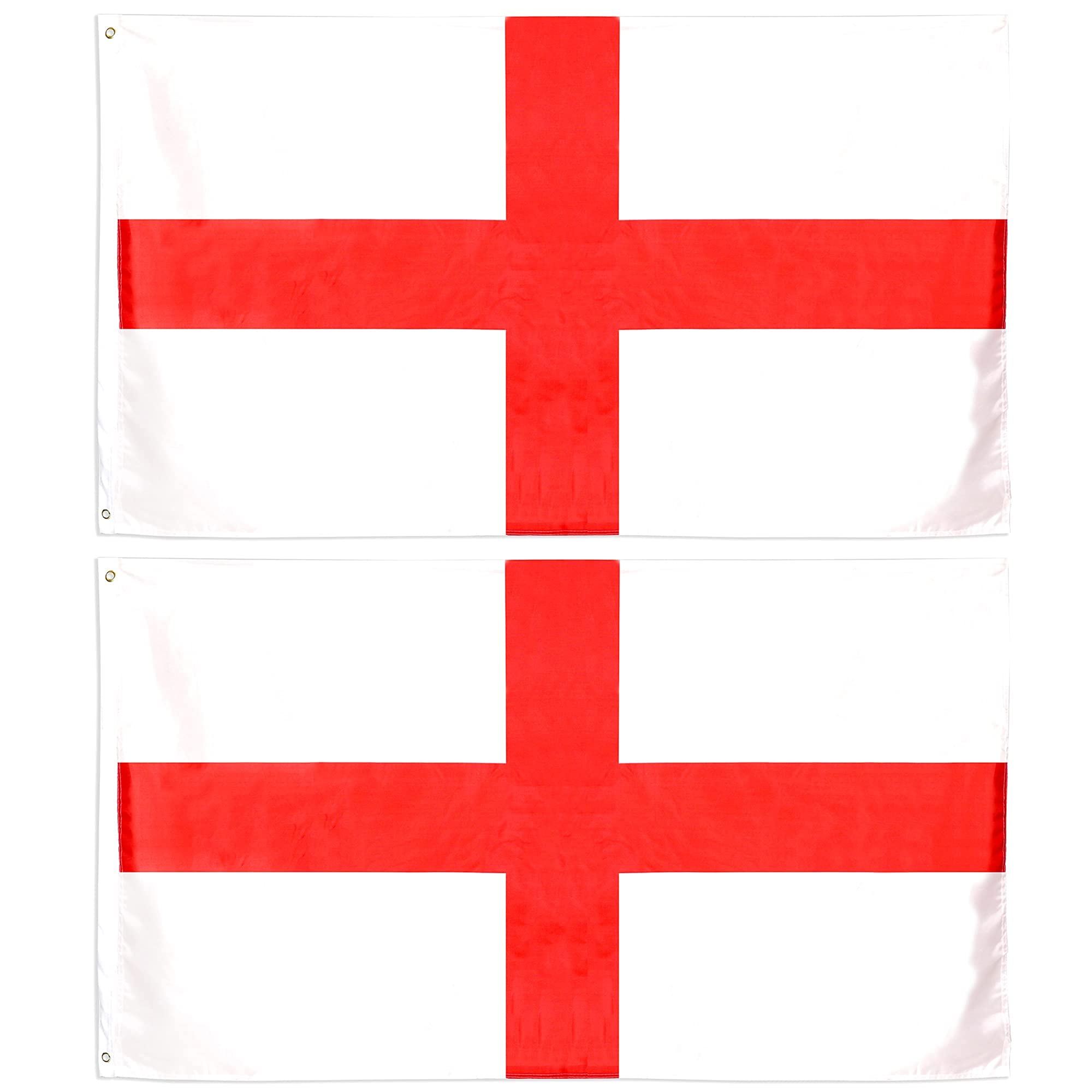 England Flag St George's Day Fancy Dress Decoration - Pack of 2 - English Large Flag with Grommets Approx 5 Ft x 3 Ft - Football, Rugby - Sporting Events, Street Parties, Festivals and Celebrations