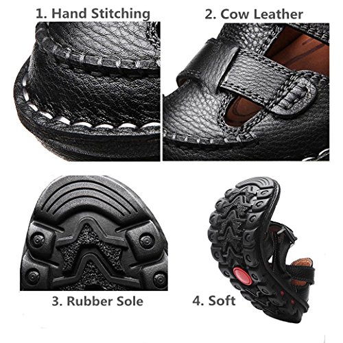 JIONS Closed Toe Leather Fisherman Sandals for Men, Men's Casual Outdoor Adjustable Strap Summer Shoes (9.5 D(M) US, Black)