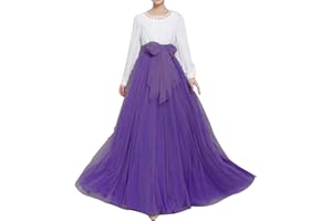 YULUOSHA Women Wedding Long Maxi Puffy Tulle Skirt Floor Length A Line with Bowknot Belt High Waisted for Wedding Party Evening