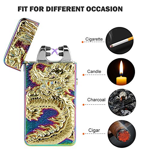 Pard Relief Dragon Windproof Cross Arc Lighter, USB Rechargeable Flameless Electronic Pulse Arc Cigarette Lighter, Mix Color - Thumbnail 2
