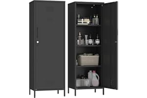 Steehoom Locker Cabinet, 59.06" H Black Metal Locker Storage Cabinet for Employees with Locking Door and 2 Shelves Kids Locker Tool File Cabinets for Bedroom, Home Office, Garage, Bathroom