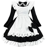 Yejue Adult Women Lolita Maid Costume Long Sleeves Maid Coffee Dress Skirt Apron Halloween Party Outfit