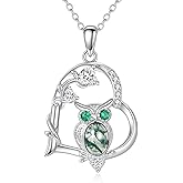 SHINYKEND Moss Agate Owl Necklace for Women, 925 Sterling Silver Cubic Zirconia Heart Pendant Necklace Animal Jewelry Gift Anniversary Birthday for Wife Girlfriend Mom 18+2 Inch