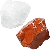 Orientrea Raw Red Jasper and Clear Quartz Crystals, Natural Red Jasper Crystal and Healing Stones for Tumbling, Fountain Rocks, Decoration, Polishing, Wire Wrapping, Wicca & Reiki 2PCS