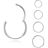 TupMi 4Pcs Hinged Nose Rings Hoop 16G 18G 20G Nose Rings Hoops for Women 316L Surgical Steel Hinged Clicker Segment Nose Rings Stainless Steel Cartilage Helix Tragus Hoop Earrings Piercing Jewelry