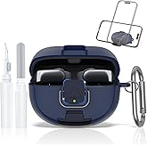 LAKSDIURT for Bose Ultra Open Earbuds Case with Secure Lock & Phone Stand, Soft TPU Shockproof Protective Clear Case for Bose Open Ear Earbuds Accessories with Cleaning Pen & Keychain (Dark Blue)