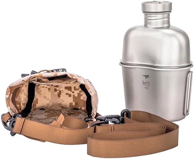 Set Militare In Titanio Per Campeggio - 3 Pezzi (Mensa + 2 Tazze) Leggero E Resistente