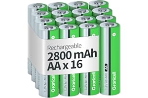 Granicell AA Rechargeable Batteries 2800 mAh High Capacity 1300 Cycle,1.2V NiMH Low Self Discharge AA Battery,16 Pack