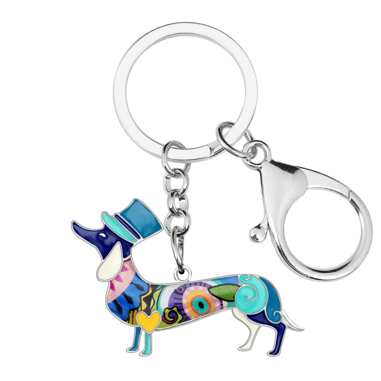 BONSNY Enamel Metal Dachshund Dog Key Chains For Women Girl Car Purse bag Rings Charms Pets Gift (Blue)