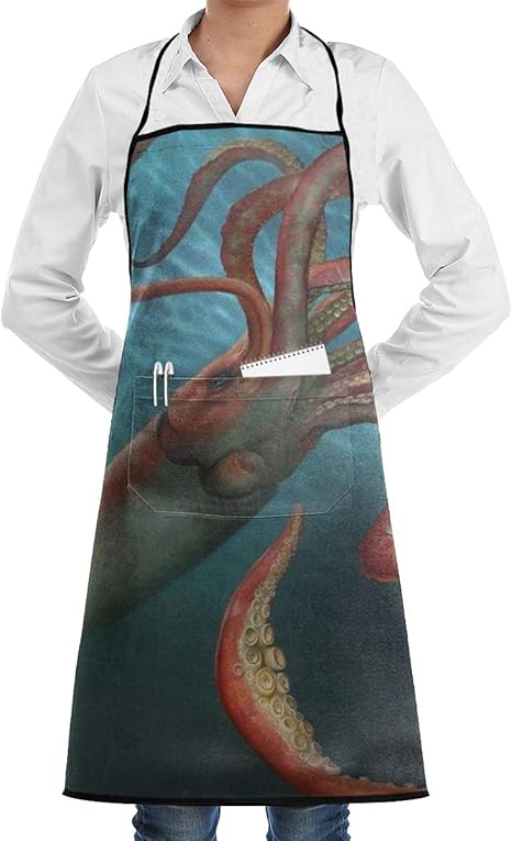Amazon Malsjk8 クール ジャイアント イカ 調節可能 ビブ エプロン 水滴耐性 料理 キッチン エプロン レディース メンズ シェフ用 エプロン オンライン通販