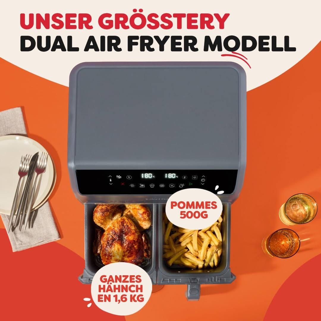 Instant Pot - Vortex Dual Trüffelgrau-Heißluftfritteuse - Groß, 8 l, Familiengröße, zweifach, doppelte 4-l-Körbe, 8 in 1 - Dörren, Grillen, Backen, Braten, Antihaftbeschichtung, Spülmaschinenfest 7
