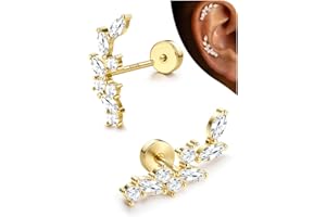 LOLIAS Hypoallergenic Cartilage Earrings for Women Flat Back-925 Sterling Silver Post Stud Flatback Earrings for Sensitive Ears-20G Ear Crawler Climber Cartilage Earring Tragus Conch Helix Piercing Jewelry