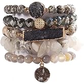 Yomisa 5PCS 6PCS Natural Boho Beaded Bracelets/Bangle for Women Men,Healing Turquoise Jasper Agate Crystal Gemstone Stone Chakra Multilayer Wrap Bohemian Handmade Jewelry Beads Stretch Bracelet Set