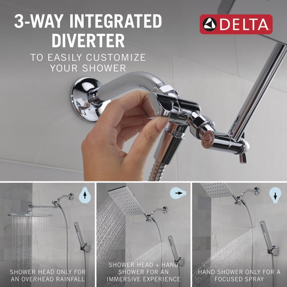 Delta Faucet 10-inch Raincan Shower Head and Hand Held Shower Combo, Chrome Square Shower Head, Rainfall Shower Head, Hand Shower, High Pressure Shower Head, 1.75 GPM Flow Rate, Chrome 75527