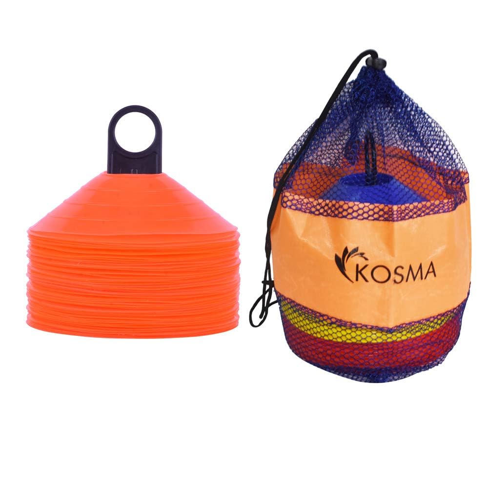 Kosma Pack of 50 Multi Sports Training Space Marker Cone Set with Carry Stand | Agility Training Cones - Colour: Orange