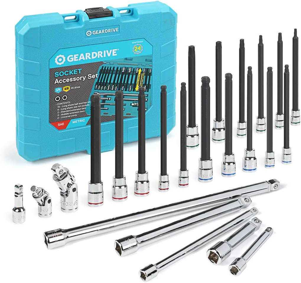 Includes Ball End Hex/Trox Bit Sockets Universal Joints Standard/Wobble