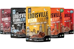 Louisville Vegan Jerky Co. Traditional Variety Bundle Vegan Jerky 3 oz. 5 pack (Smoky Carolina BBQ, Buffalo Hot Wing, Maple Bacon, Pepperoni Pizza, Smoked Black Pepper)