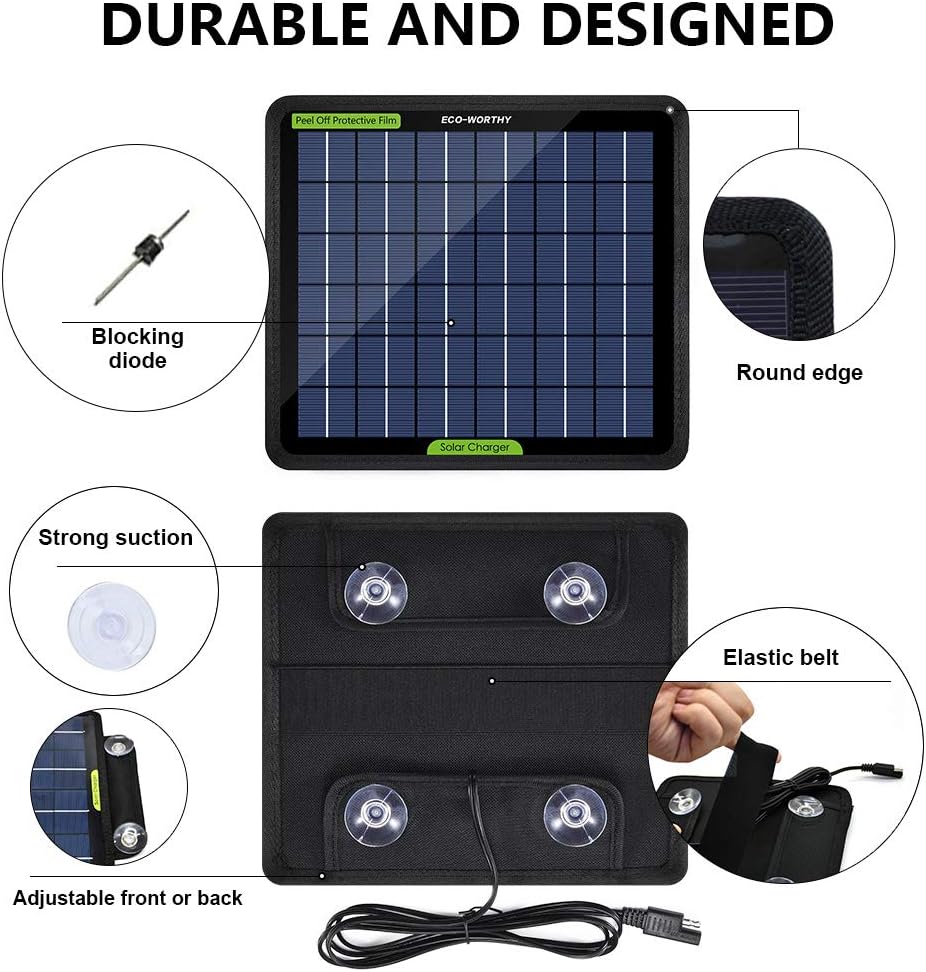 ECO-Worthy 12 Volts 5 Watts Solar Trickle Charger for 12V Batteries Portable Power Solar Panel Battery Charger Backup for Car Boat Marine : Garden & Outdoor